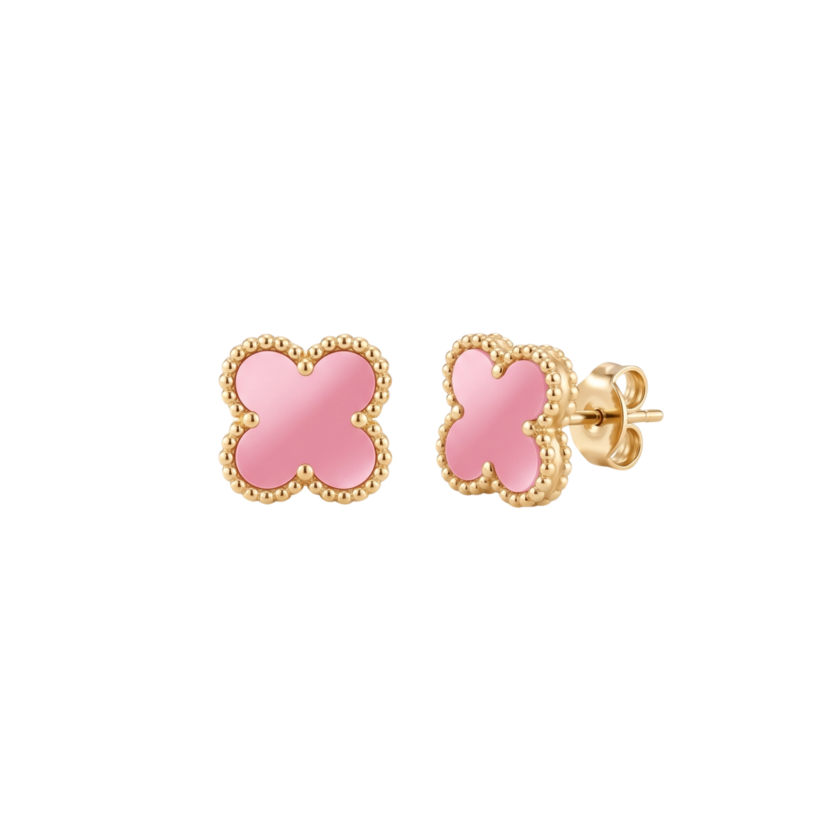 Boucles d'oreilles Trèfle Chance en Rose Pastel & Or Solaire