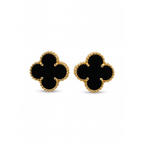 Pendientes de Trébol con Ónix Negro 100% Acero Bañados en Oro de 18K - Sofisticación Atemporal