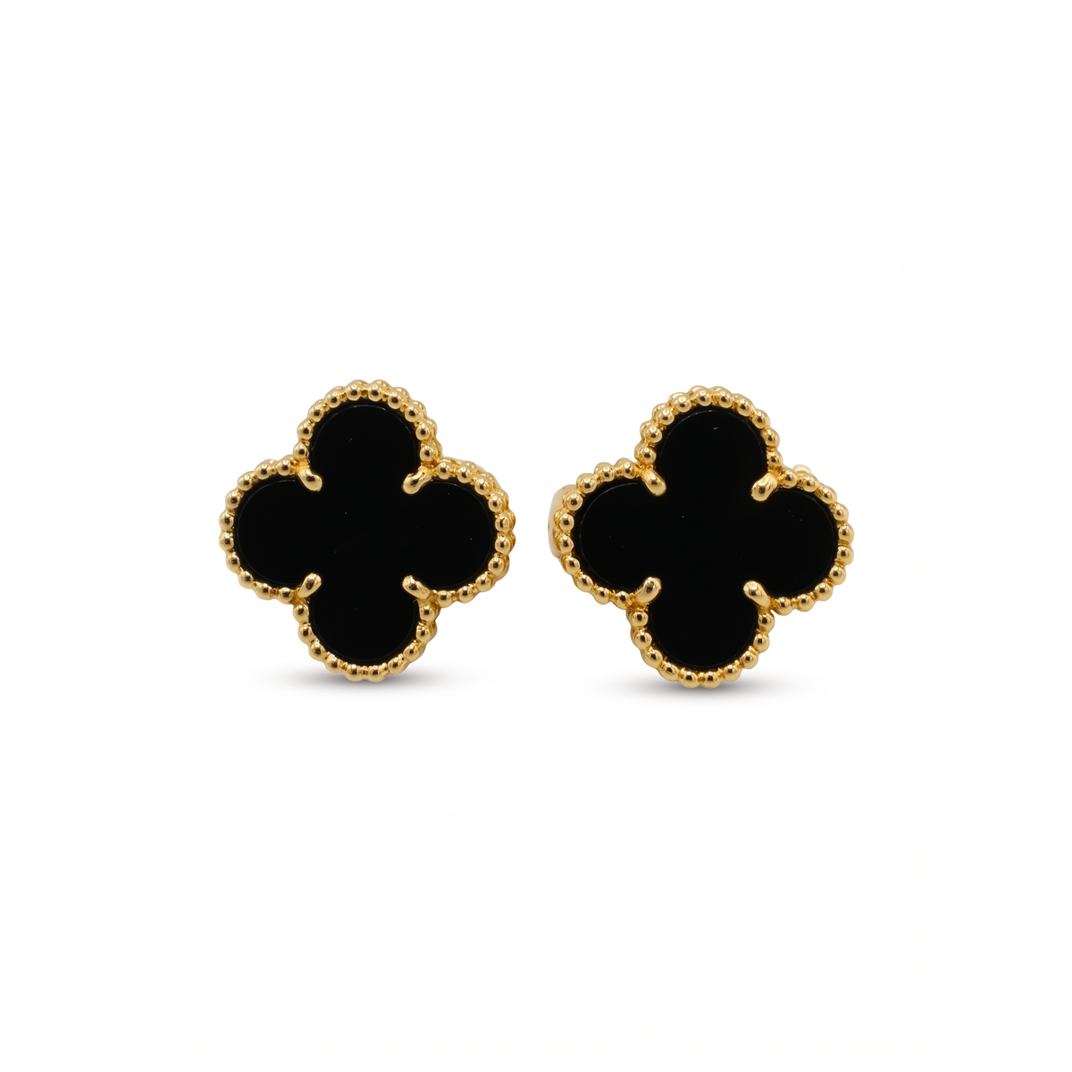 Boucles d'oreilles Trèfle avec Onyx Noir 100% Acier Plaqué Or 18 Carats - Sophistication Intemporelle