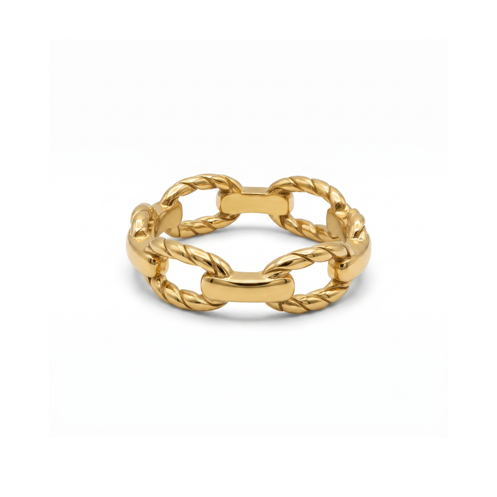 Kettenringdesign mit geflochtenen Gliedern - 100% Edelstahl, mit 18K Gold überzogen