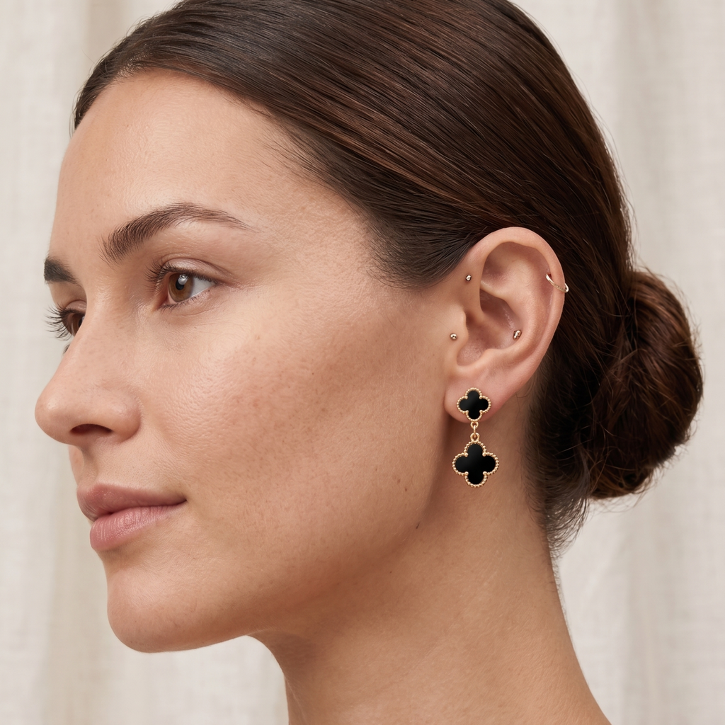 Boucles d'oreilles Trèfle Noir Cascade