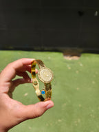Pulsera Dorada con Moneda y Dije Ojo Turco – Acero Inoxidable 100% y Baño de Oro 18K