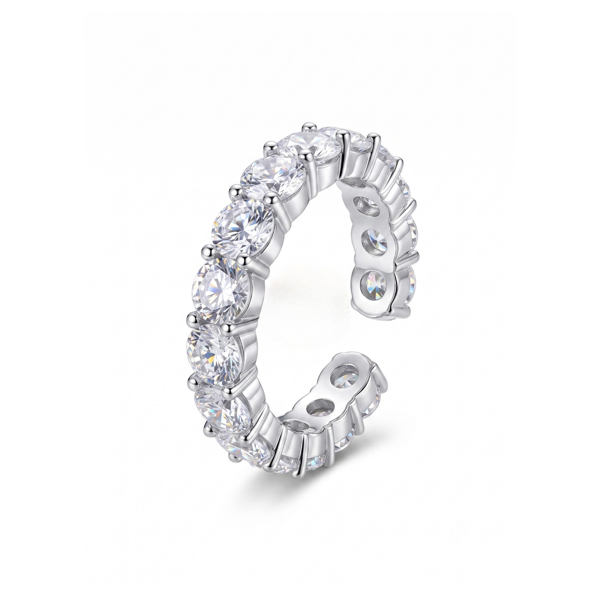 anillo ajustable de acero bañado en oro de 18K PVD con hilera de circonitas brillantes, hecho en España.