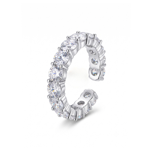 anillo ajustable de acero bañado en oro de 18K PVD con hilera de circonitas brillantes, hecho en España.