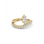 Anillo dorado con diseño tiara, circonita central corte marquesa y banda curva en pavé de circonitas[cite: 15], con laminado en oro premium 18K PVD hecho en España.