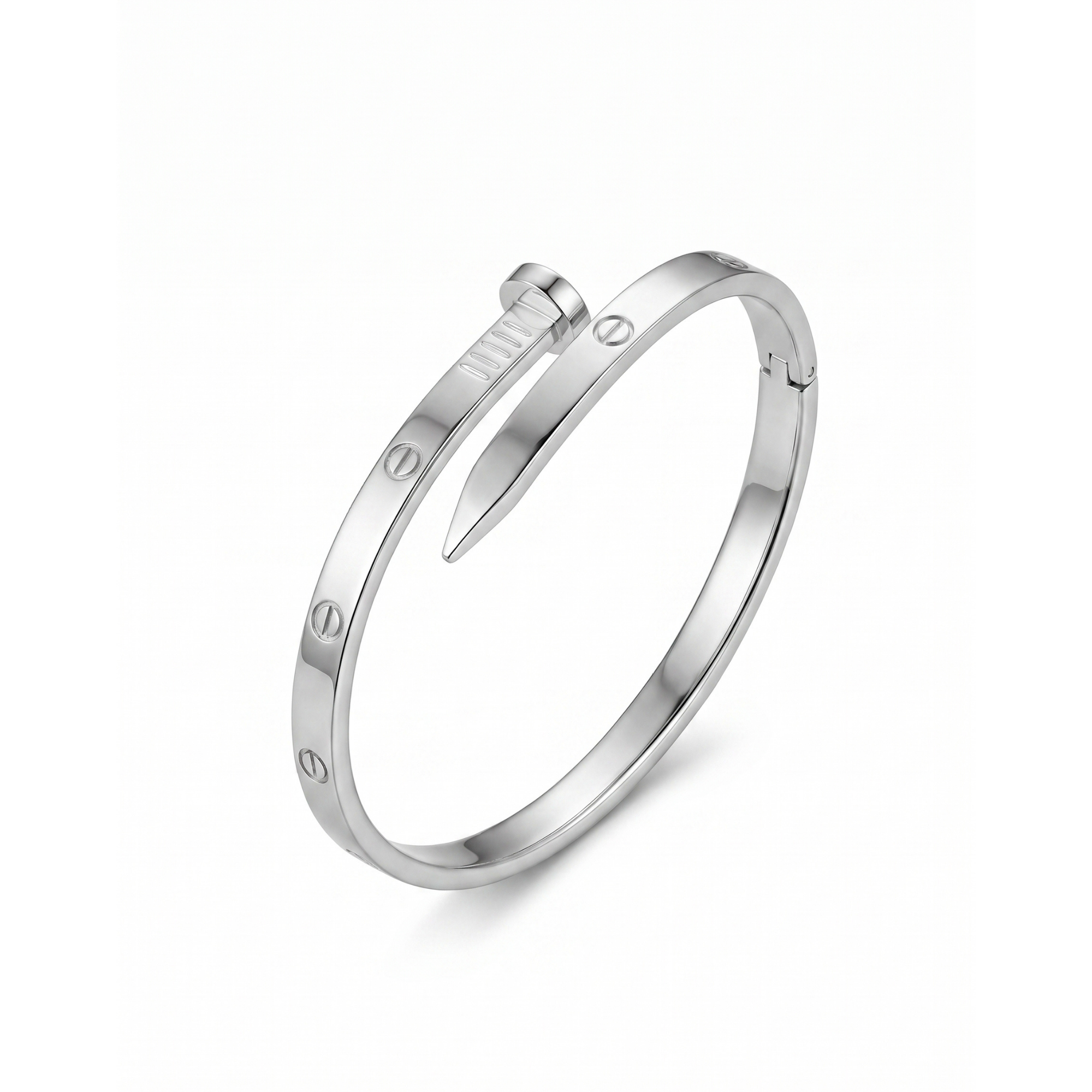 Brazalete rígido en forma de clavo de acero inoxidable 100% con baño de oro de 18k PVD, hecho en España.