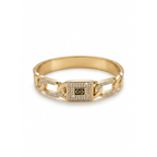 Brazalete rígido dorado de eslabones con placa central rectangular de circonitas y monograma letra S[cite: 26], con laminado en oro premium 18K PVD hecho en España.