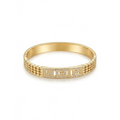 Brazalete rígido dorado con diseño de greca griega en pavé de circonitas y lateral de eslabones entrelazados[cite: 25], con laminado en oro premium 18K PVD hecho en España.