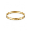 Brazalete rígido dorado clásico con grabados geométricos de tornillos[cite: 23], con laminado en oro premium 18K PVD hecho en España.