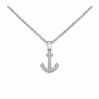 Collar de acero inoxidable con colgante en forma de ancla incrustado en circonitas brillantes y baño de oro 18k PVD hecho en España.