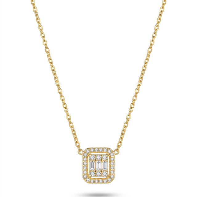 L'Éclat Géométrique Baguette Pavé Necklace
