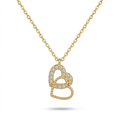 Collar de cadena fina con colgante de dos corazones entrelazados bañados en oro de 18K y detalles de cristales, marca Papelito, hecho en España.
