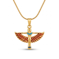 Collar de oro de 18k con colgante de la diosa Isis con alas extendidas y detalles en esmalte de colores, joyería de diseño hecha en España.