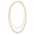 Collar doble dorado de estilo mediterráneo con cadena de bolitas y flecos de gotas pulidas[cite: 21], con laminado en oro premium 18K PVD hecho en España.