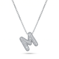Collar hecho en España de acero con baño de oro blanco de 18K con un colgante de la inicial M en pavé de circonitas brillantes.