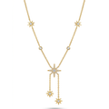Collar estilo lariat de acero inoxidable con chapado en oro de 18K y colgantes en forma de estrella con circonitas brillantes.