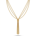 Collar de acero estilo corbata lariat chapado en oro de 18k con triple hilera de cadenas de bolitas y una borla colgante texturizada, hecho en España.