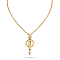 Collar con cadena de eslabones y colgante de diseño industrial en forma de tornillo y aro, bañado en oro de 18k, fabricado en España.