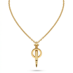 Collar con cadena de eslabones y colgante de diseño industrial en forma de tornillo y aro, bañado en oro de 18k, fabricado en España.
