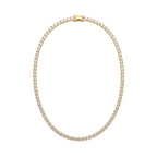 Collar de estilo tennis dorado engastado con hilera continua de circonitas brillantes[cite: 29], con laminado en oro premium 18K PVD hecho en España.