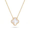 Collar elegante con baño de oro de 18 quilates, cadena ajustable y colgante en forma de trébol con centro de nácar blanco. Joyería fina fabricada en España.