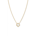 Collar de cadena fina con colgante de trébol de nácar blanco, elaborado en acero 100% con laminado en oro de 18K PVD.