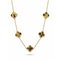 Collar de eslabones en acero bañado en oro de 18K PVD con cinco tréboles veteados en negro y dorado, hecho en Egipto.