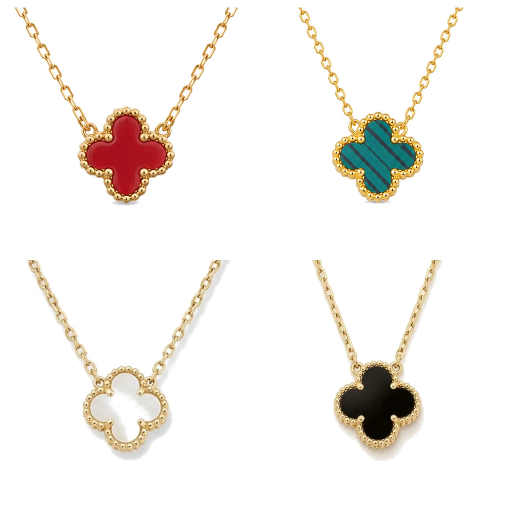 Collar Trèfle Signature en cuatro colores: rojo, verde, nácar y negro, trébol de cuatro hojas en oro 18K PVD