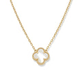 Collar Trèfle Signature nácar: trébol de cuatro hojas de nácar blanco con borde perlado en oro 18K PVD