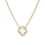 Collar Trèfle Signature nácar: trébol de cuatro hojas de nácar blanco con borde perlado en oro 18K PVD