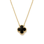 Collar Trèfle Signature negro: trébol de cuatro hojas negro con borde perlado en oro 18K PVD