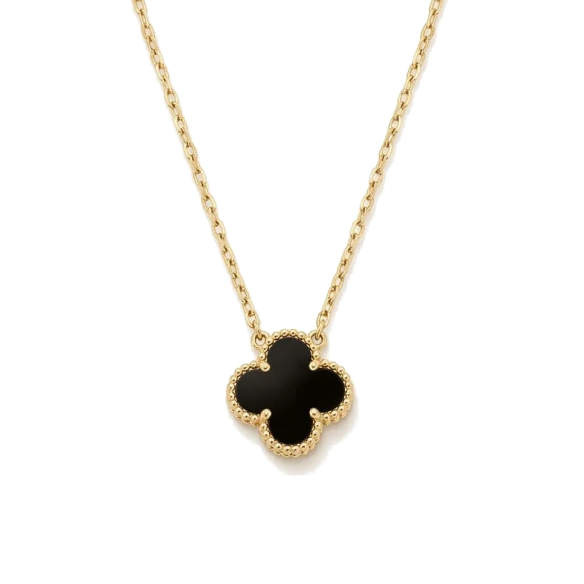 Collar Trèfle Signature negro: trébol de cuatro hojas negro con borde perlado en oro 18K PVD