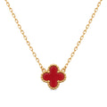 Collar Trèfle Signature rojo: trébol de cuatro hojas rojo con borde perlado en oro 18K PVD