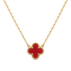 Collar Trèfle Signature rojo: trébol de cuatro hojas rojo con borde perlado en oro 18K PVD