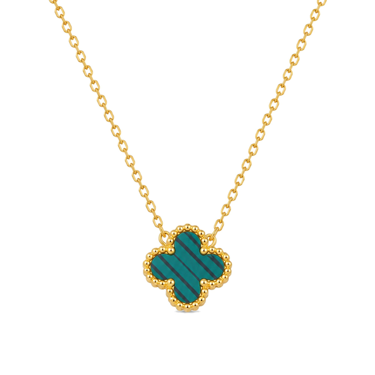 Collar Trèfle Signature verde: trébol de cuatro hojas verde malaquita con borde perlado en oro 18K PVD