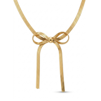 Collar de cadena plana con motivo de lazo en acero bañado en oro de 18K PVD, hecho en España.