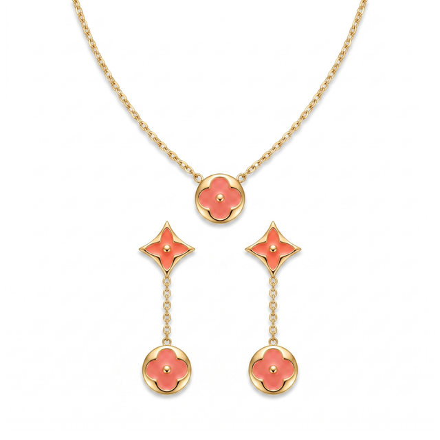 Collar y Pendientes Coral Éthéré