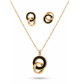 Conjunto de collar y pendientes de acero inoxidable 100% con aros entrelazados bañados en oro de 18k PVD y detalle negro, hecho en Francia.