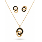 Conjunto de collar y pendientes de acero inoxidable 100% con aros entrelazados bañados en oro de 18k PVD y detalle negro, hecho en Francia.