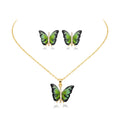 Conjunto Papillon Enchanté verde: collar y pendientes de mariposa esmaltada en verde con circonitas