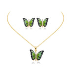 Conjunto Papillon Enchanté verde: collar y pendientes de mariposa esmaltada en verde con circonitas