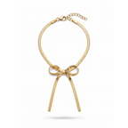 Pulsera de cadena plana ajustable con motivo de lazo en acero bañado en oro de 18K PVD, hecha en España.