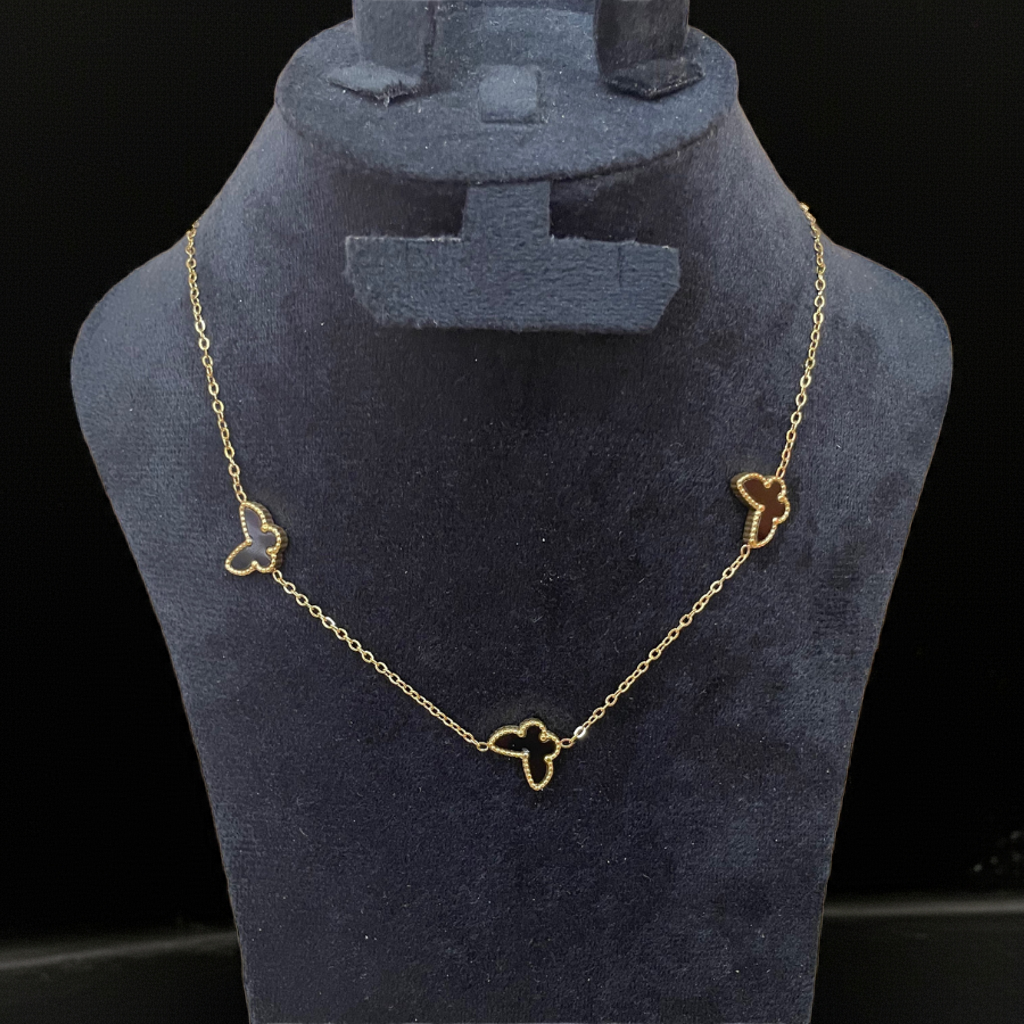 Collier papillon ajouré avec chaîne fine - 100 % acier plaqué or 18 carats