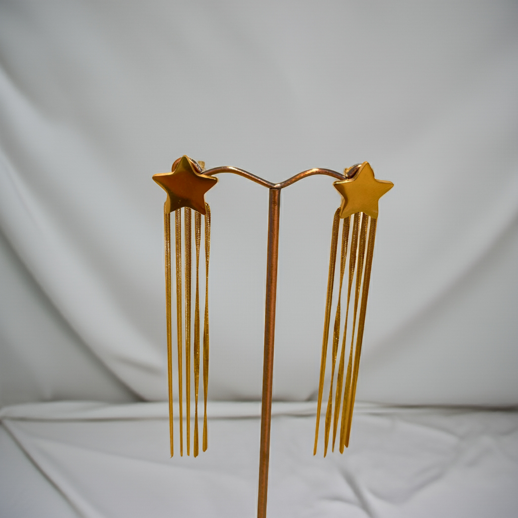 Pendientes Colgantes Estrella con Cadenas - 100% Acero Bañado en Oro 18K