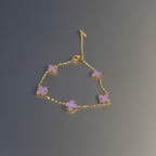 Conjunto Completo de Acero Chapado en Oro de 18K 100% con Tréboles Morados