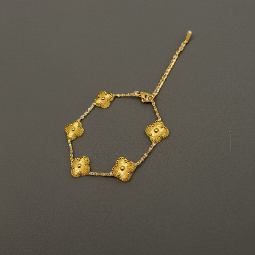 Conjunto de Joyería Trébol Texturizado 100% Acero Bañado en Oro 18K
