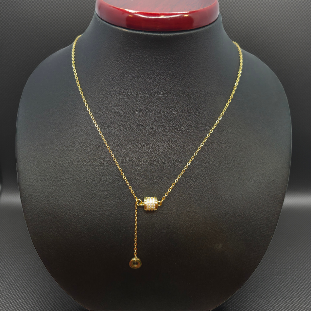 Collier réglable avec cylindre en zircone et chaîne pendentif - 100 % acier plaqué or 18 carats