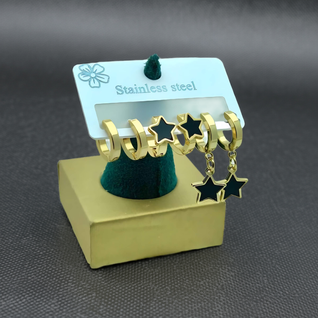 Set de Pendientes Estrella – Acero Inoxidable 100% con Baño de Oro 18K