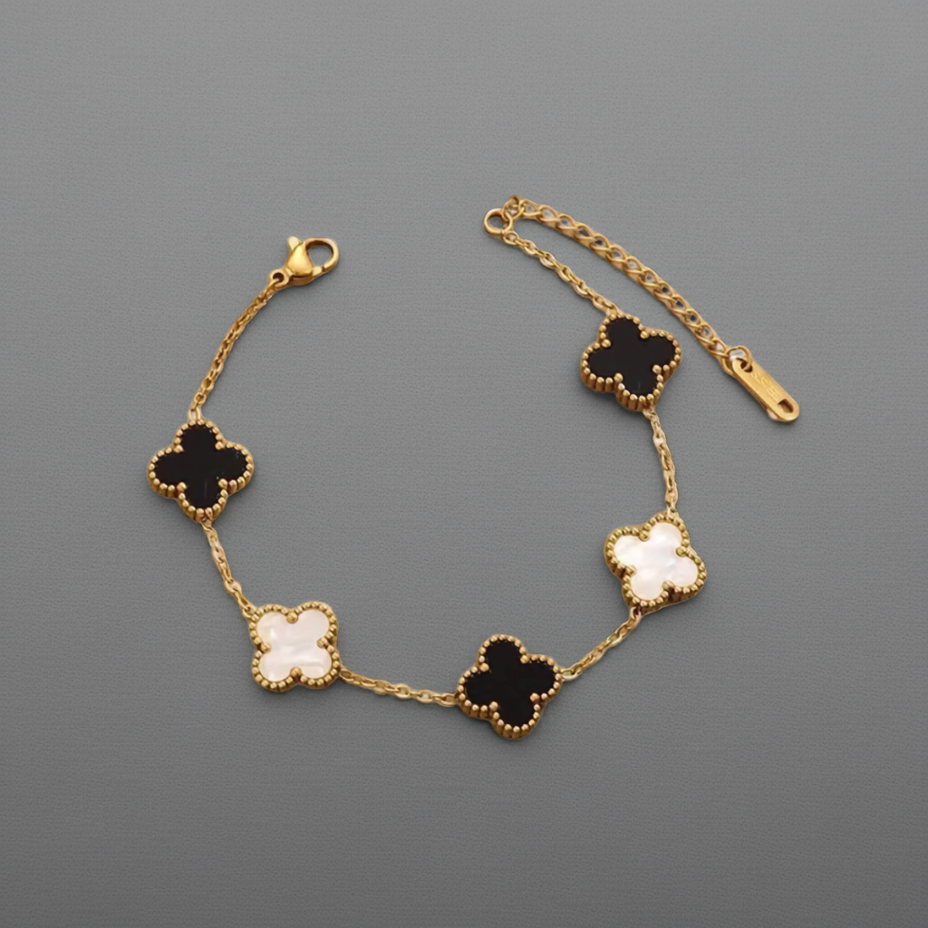 Pulsera con Motivos de Trébol Bicolores de Acero 100% Bañado en Oro 18K