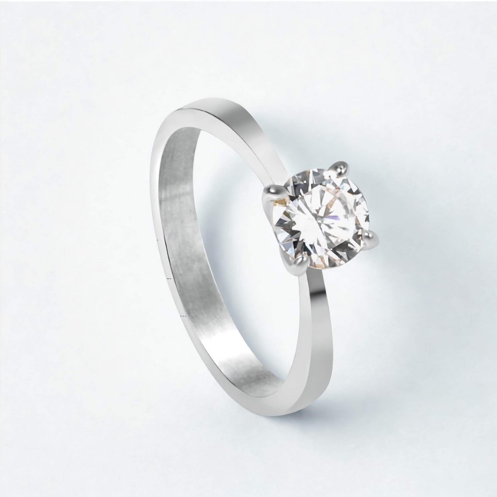 Classic Solitaire Ring with Zirconia - Anti-Allergic Stainless Steel